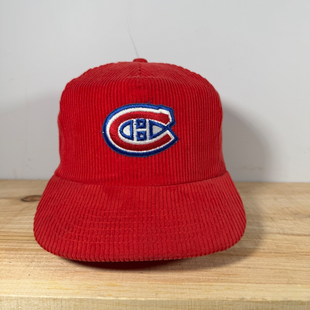 Montreal Canadiens Hat Mens Snapback Red Vintage 90s Corduroy NHL Hockey Cap